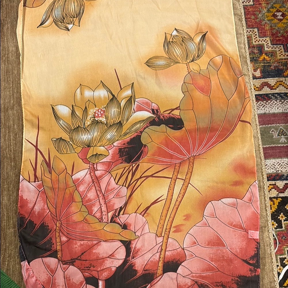 Floral Lotus Print Scarf in Peach and Pink